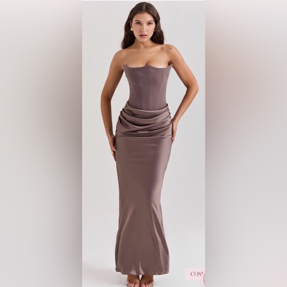 House of CB - PERSEPHONE 
Smoke Strapless Corset Maxi Dress Size L+